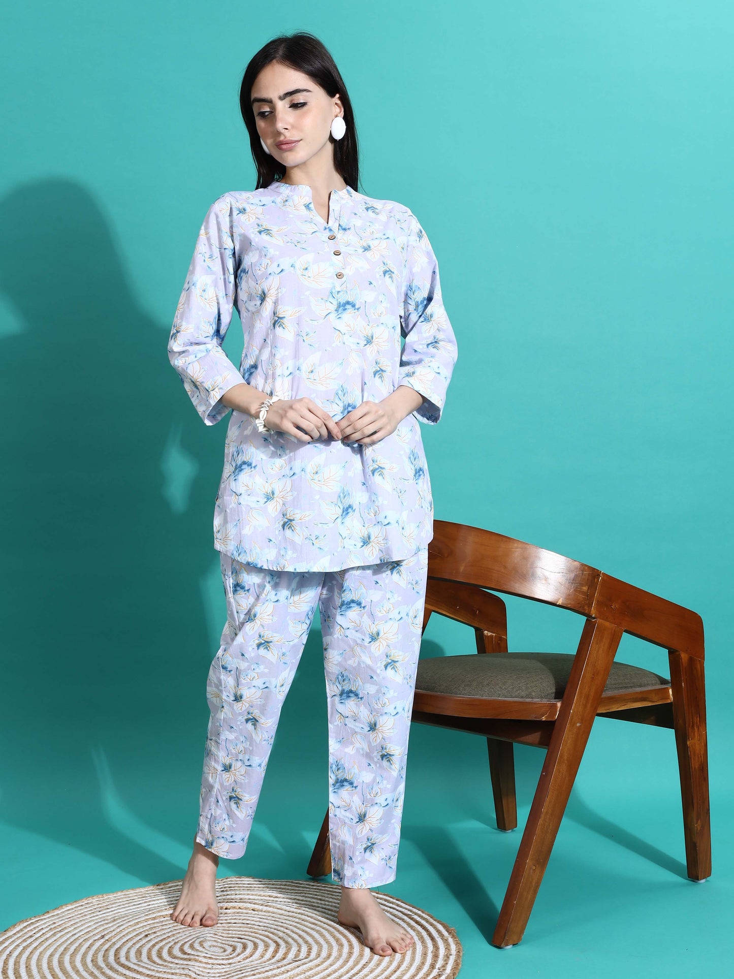 Lavender Cotton Pyjama Set for Women Relaxed Fit Nightwear