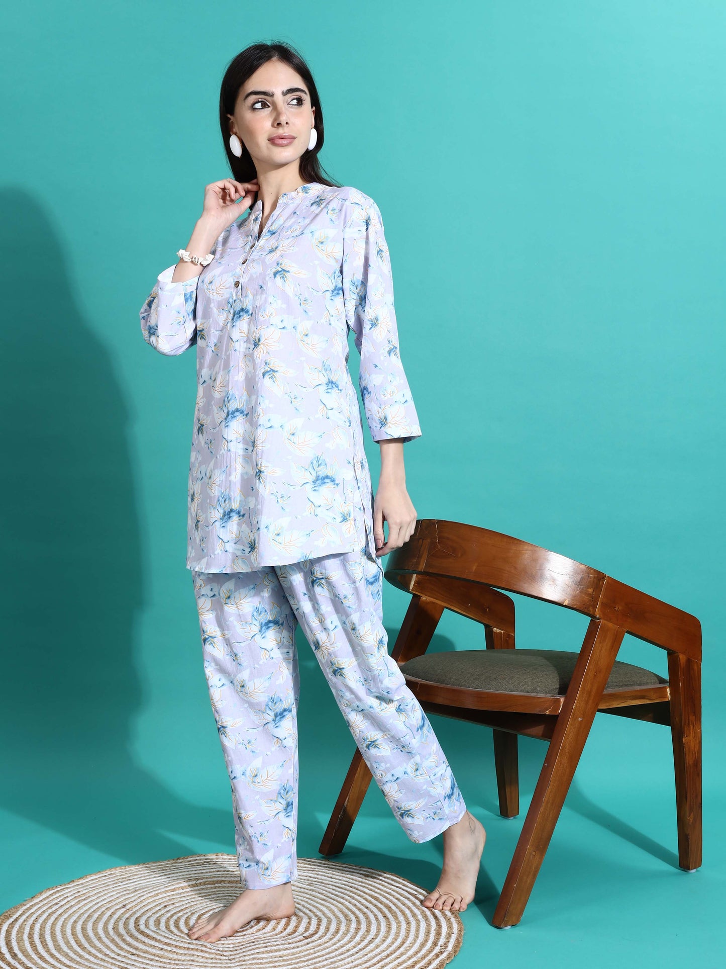 Lavender Cotton Pyjama Set for Women Relaxed Fit Nightwear