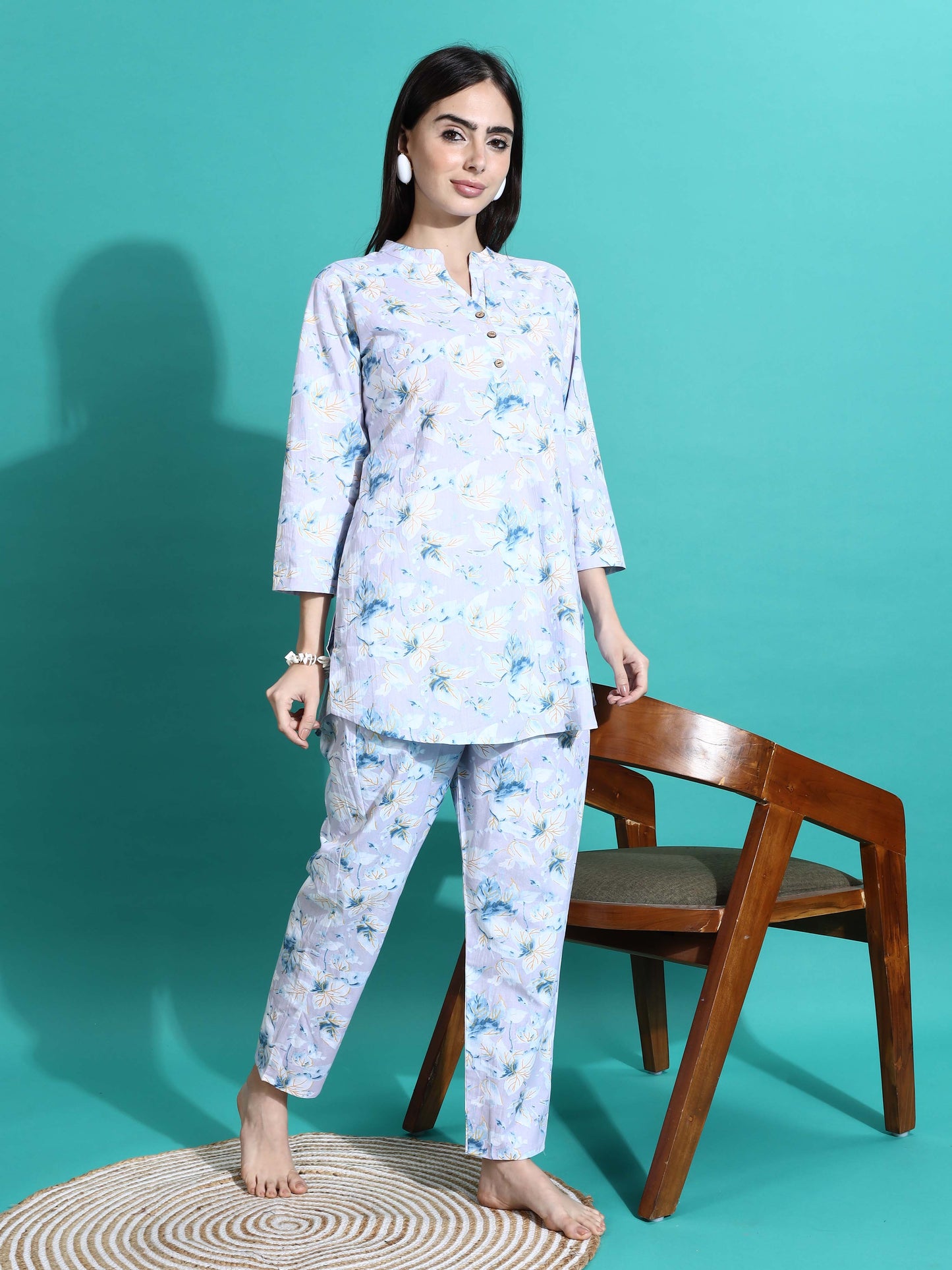 Lavender Cotton Pyjama Set for Women Relaxed Fit Nightwear