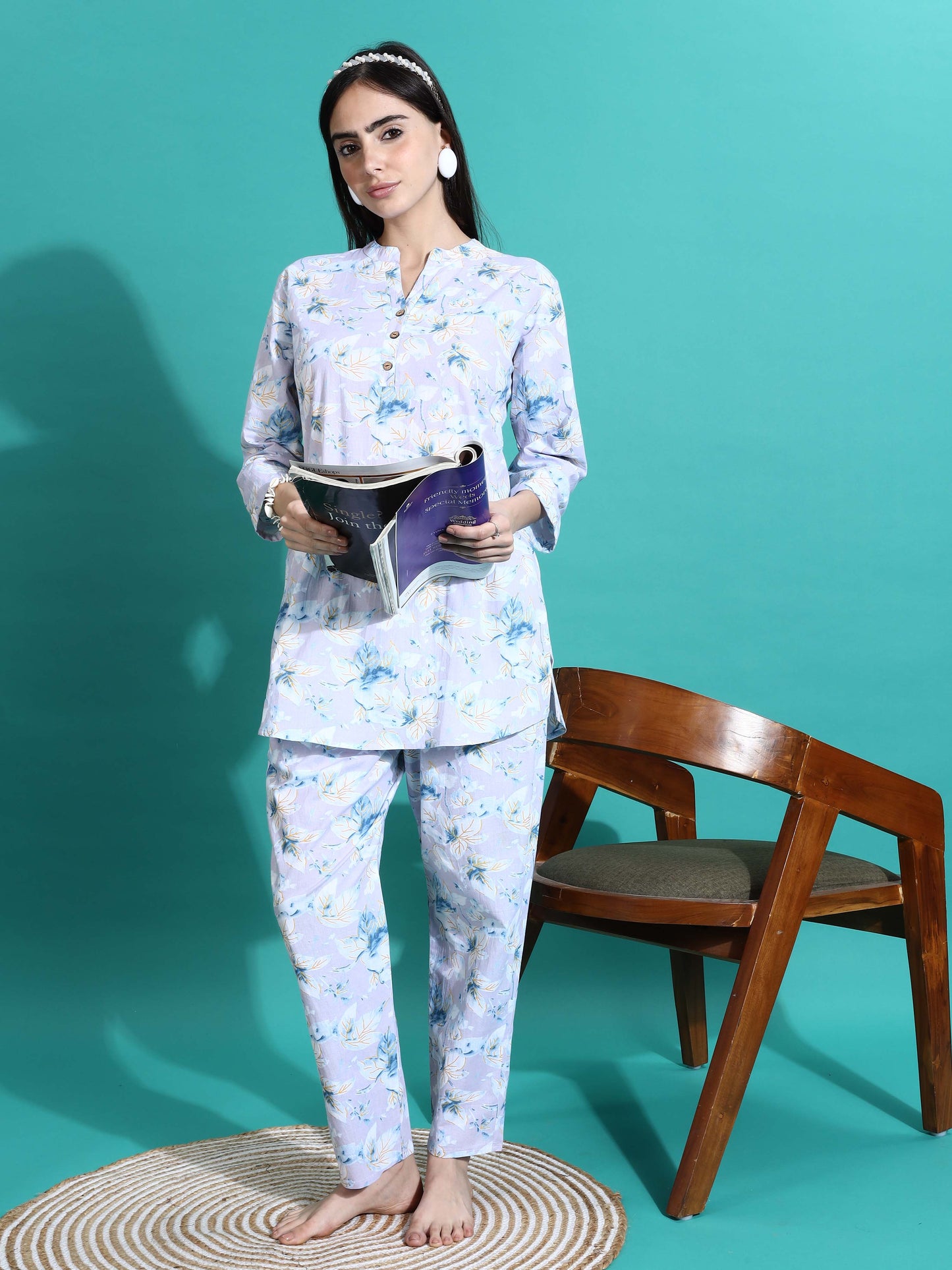 Lavender Cotton Pyjama Set for Women Relaxed Fit Nightwear