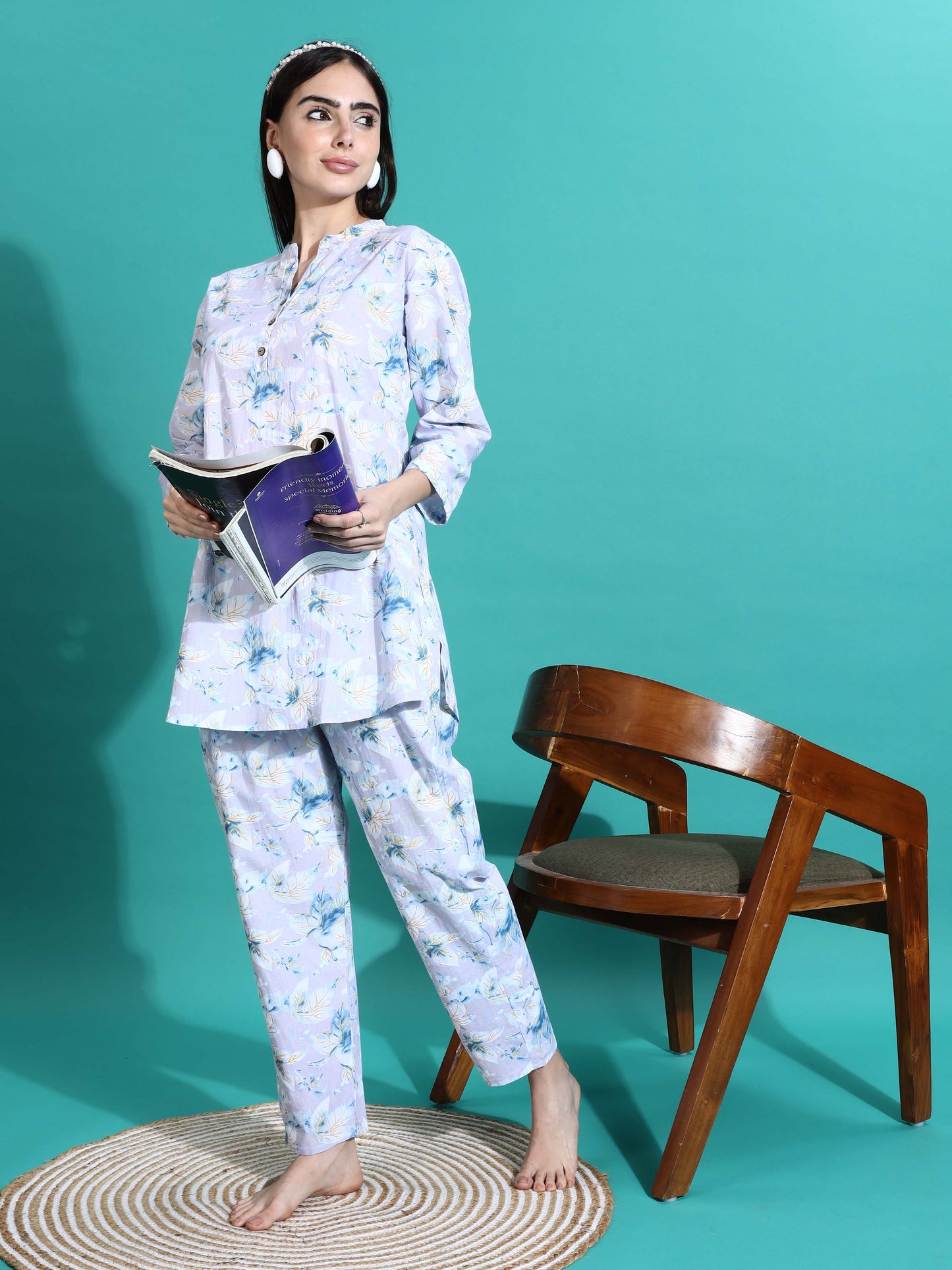 Lavender Cotton Pyjama Set for Women Relaxed Fit Nightwear