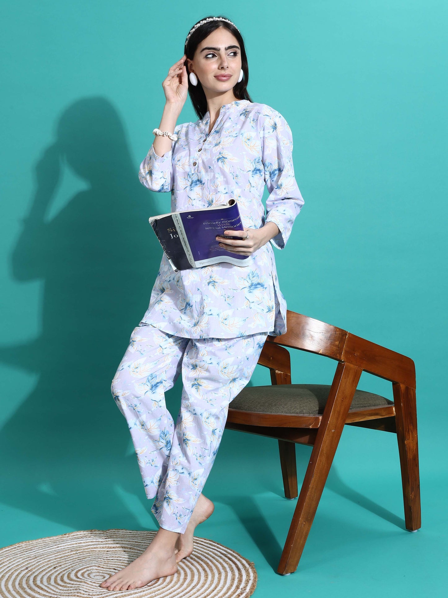 Lavender Cotton Pyjama Set for Women Relaxed Fit Nightwear