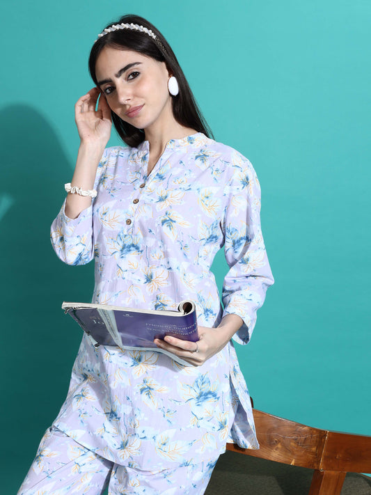 Lavender Cotton Pyjama Set for Women Relaxed Fit Nightwear
