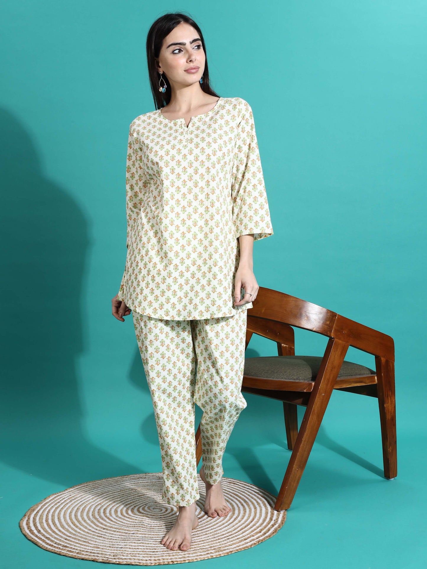 Cream Yellow Pure Cotton Pyjama Set for Women Perfect for Comfort