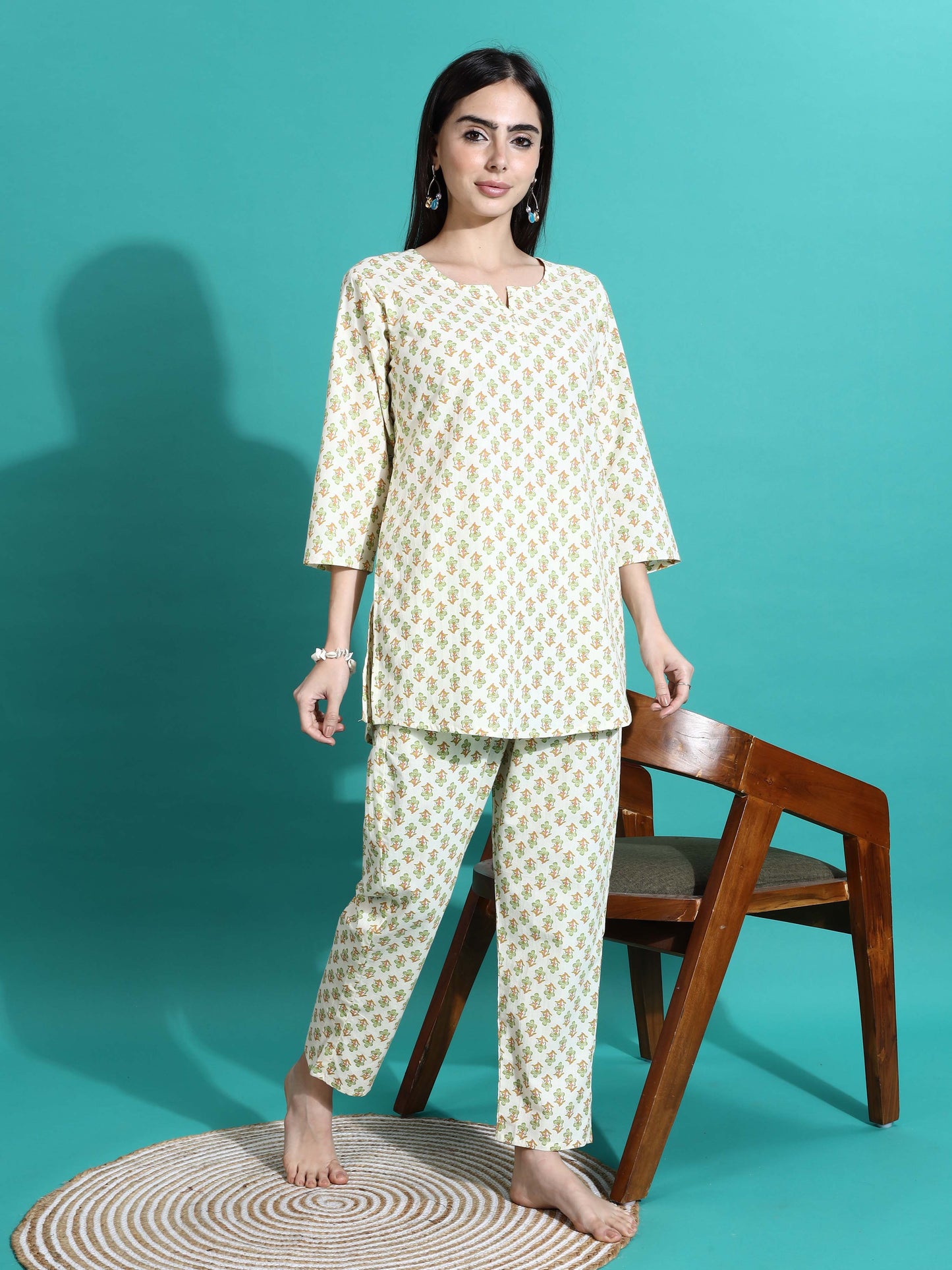Cream Yellow Pure Cotton Pyjama Set for Women Perfect for Comfort