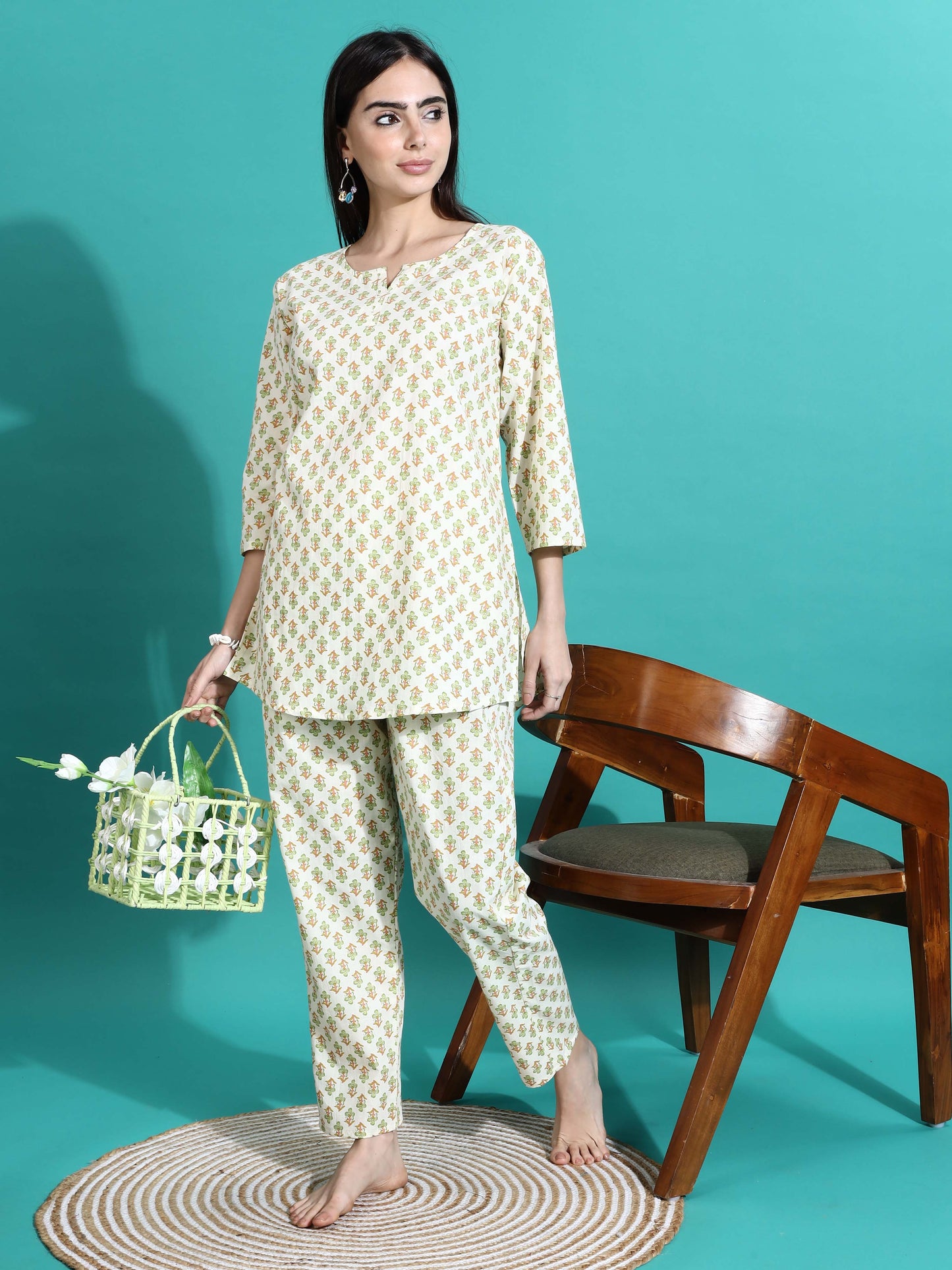 Cream Yellow Pure Cotton Pyjama Set for Women Perfect for Comfort