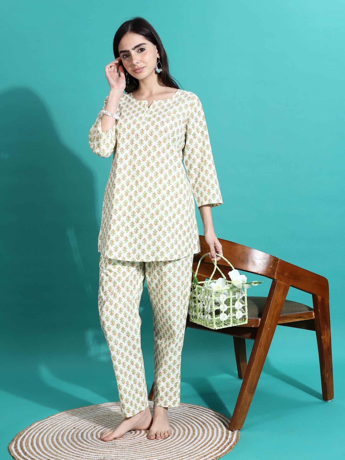 Cream Yellow Pure Cotton Pyjama Set for Women Perfect for Comfort