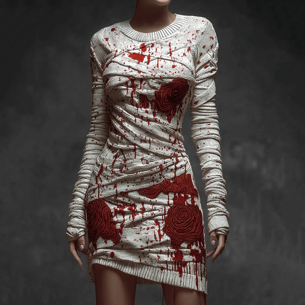Vintage Bloody Bandages Roses Cozy Sweater Dress