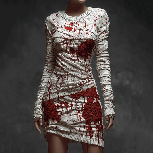 Vintage Bloody Bandages Roses Cozy Sweater Dress