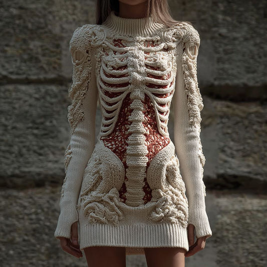 Halloween Women's Anatomy Skeleton Design Knit Sweater Dress