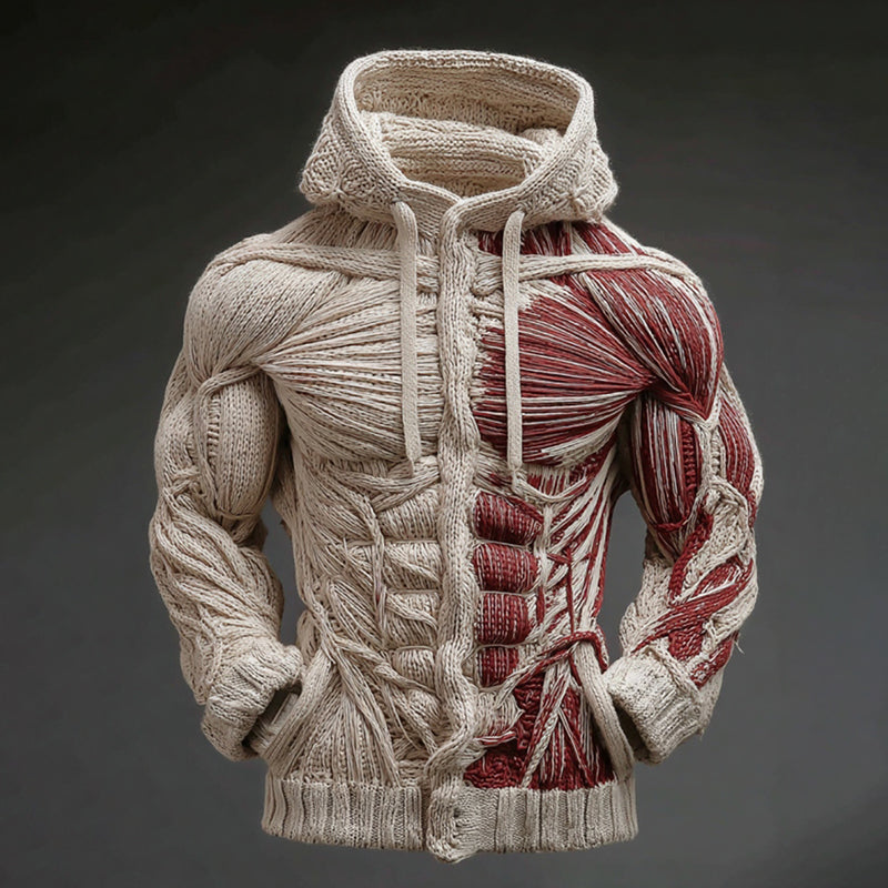 Men's Vintage Skeleton Muscles Art Cozy Hooded Sweater