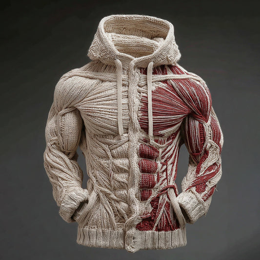 Men's Vintage Skeleton Muscles Art Cozy Hooded Sweater