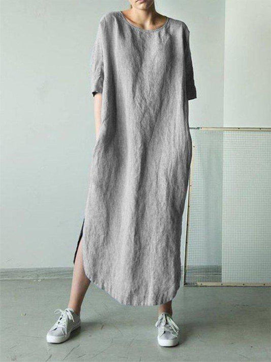 Airrys™ Women's Round Neck Mid Sleeve Cotton Linen Dress