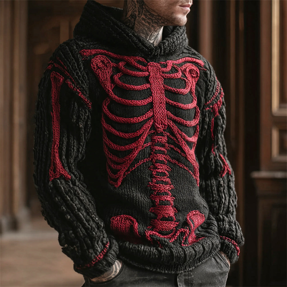Halloween Anatomical Skeleton Art Men's Knit Hooded Sweater