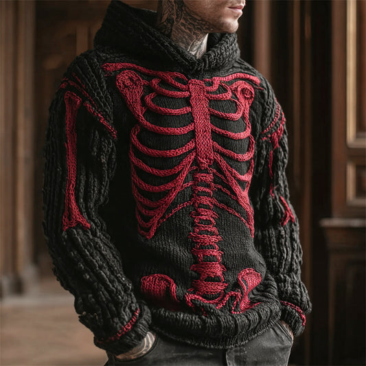 Halloween Anatomical Skeleton Art Men's Knit Hooded Sweater