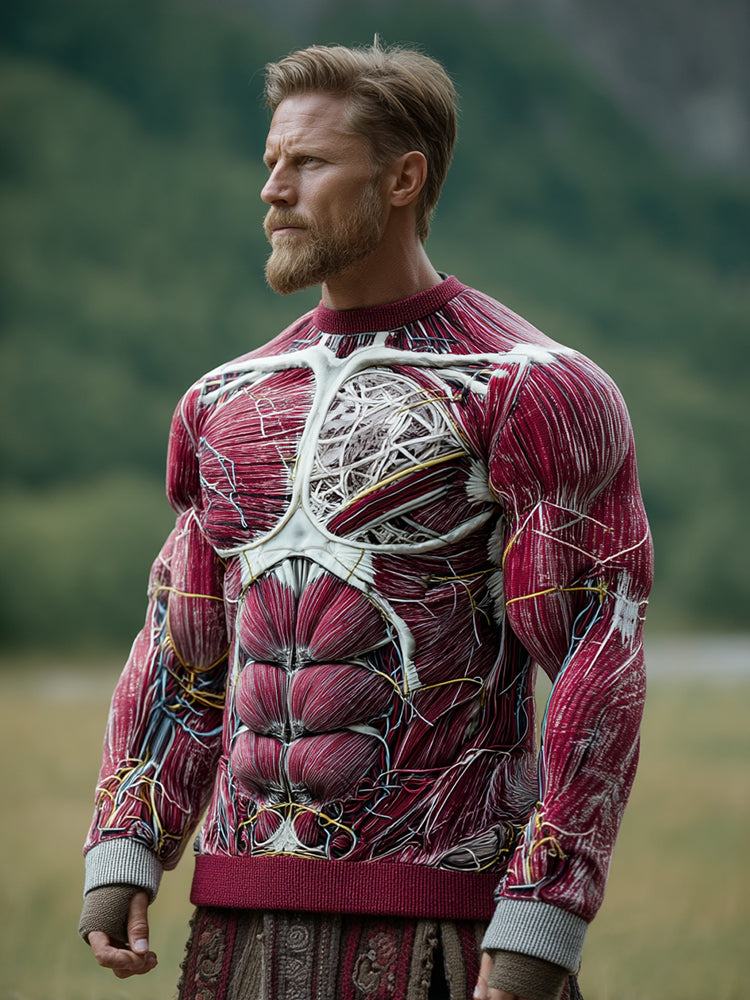 Men's Muscles Blood Vessels Art Jacquard Cozy Knitted Sweater