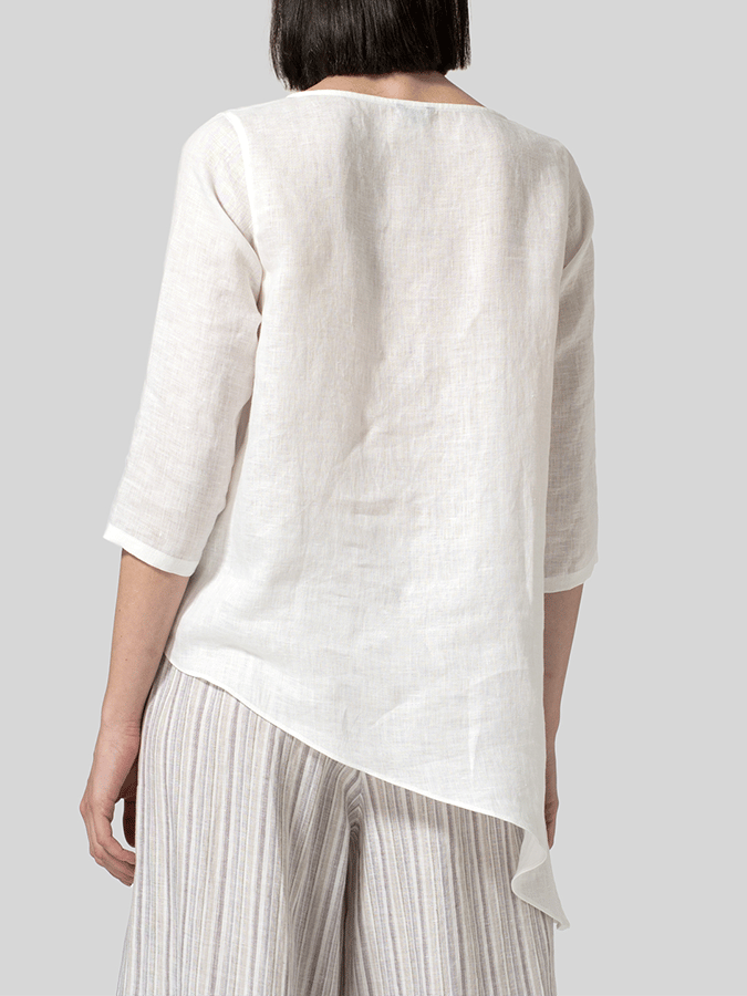 Airrys™ Women's Linen Crew Neck Bevel Top