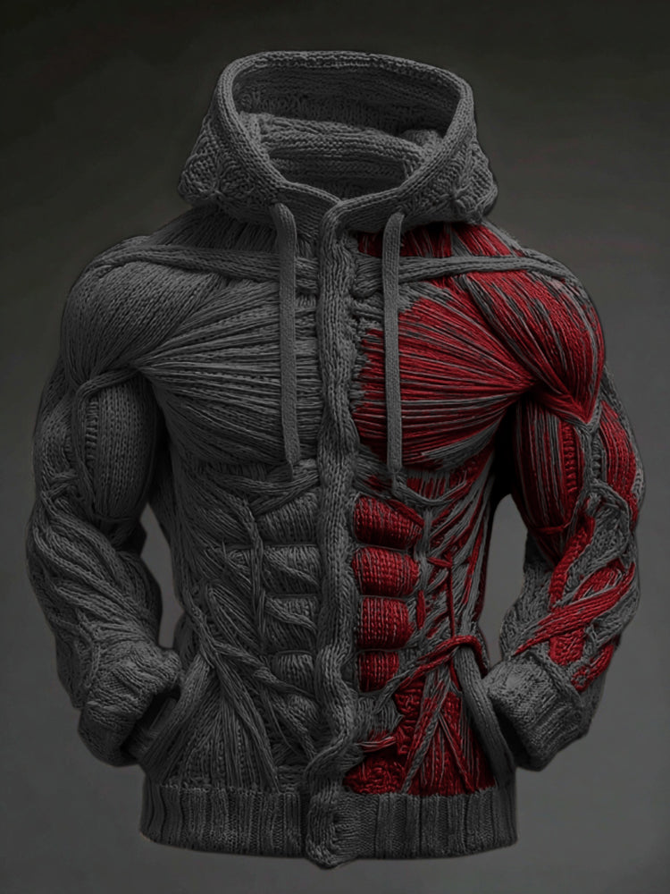 Men's Vintage Skeleton Muscles Art Cozy Hooded Sweater