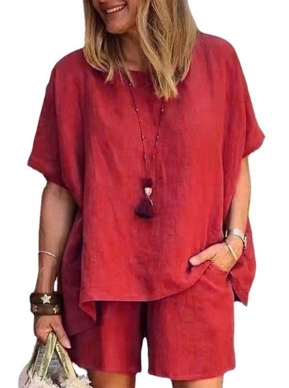 Solid color Elastic waist Suit