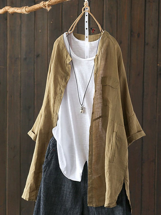 Airrys™ Women's Casual Pure Color Literary Cotton And Linen Shirt