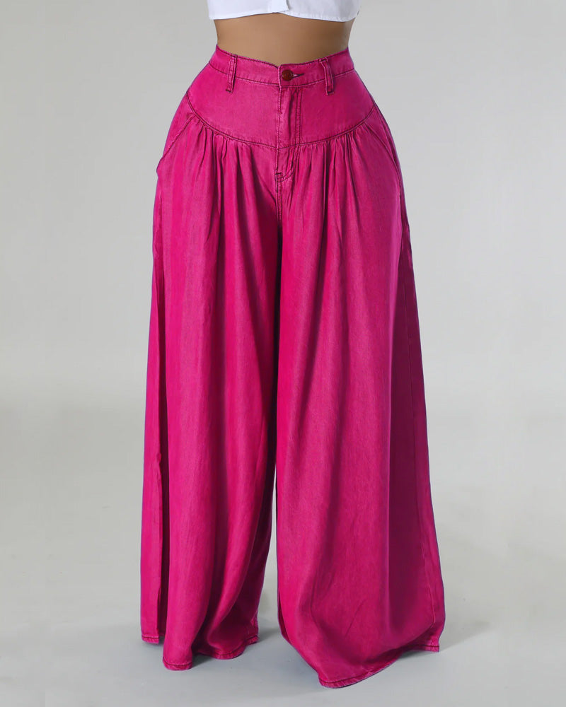 Solid Color Long Wide Leg Flared Pants