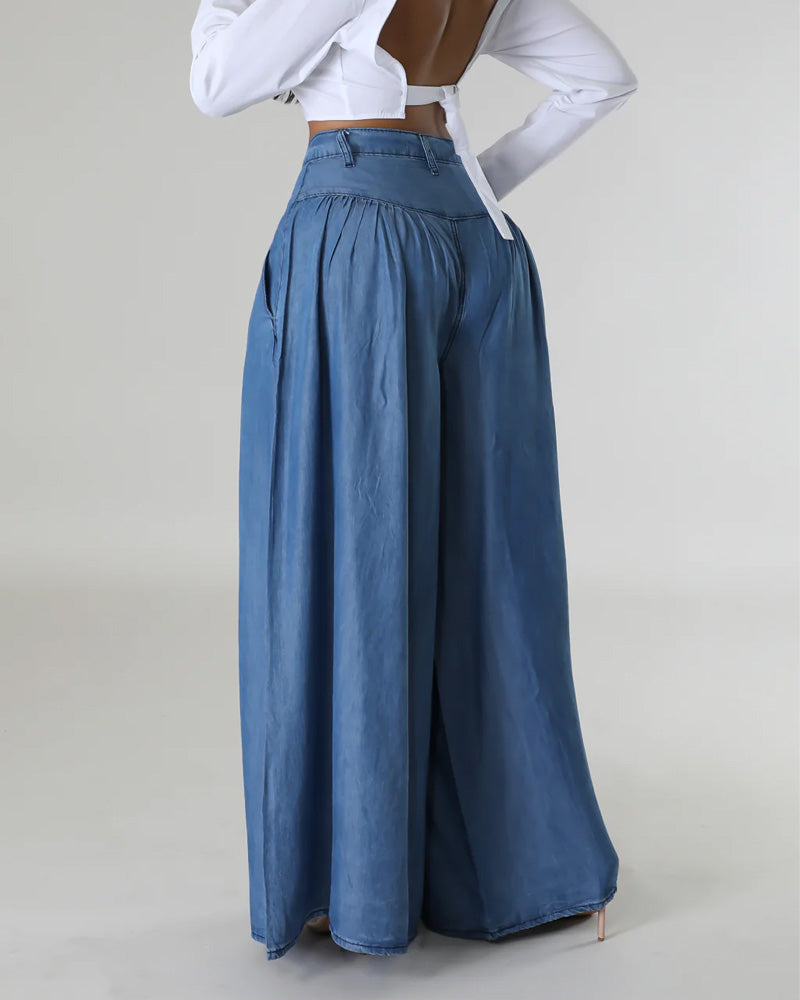 Solid Color Long Wide Leg Flared Pants