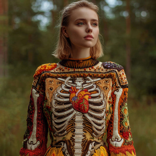 Vintage Halloween Human Anatomy Art Sense Thick Needle Round Neck Sweater