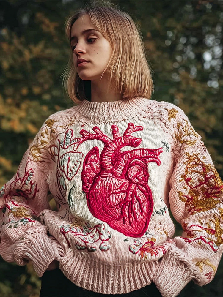 Vintage Heart Art Women's Knit Crew Neck Sweater