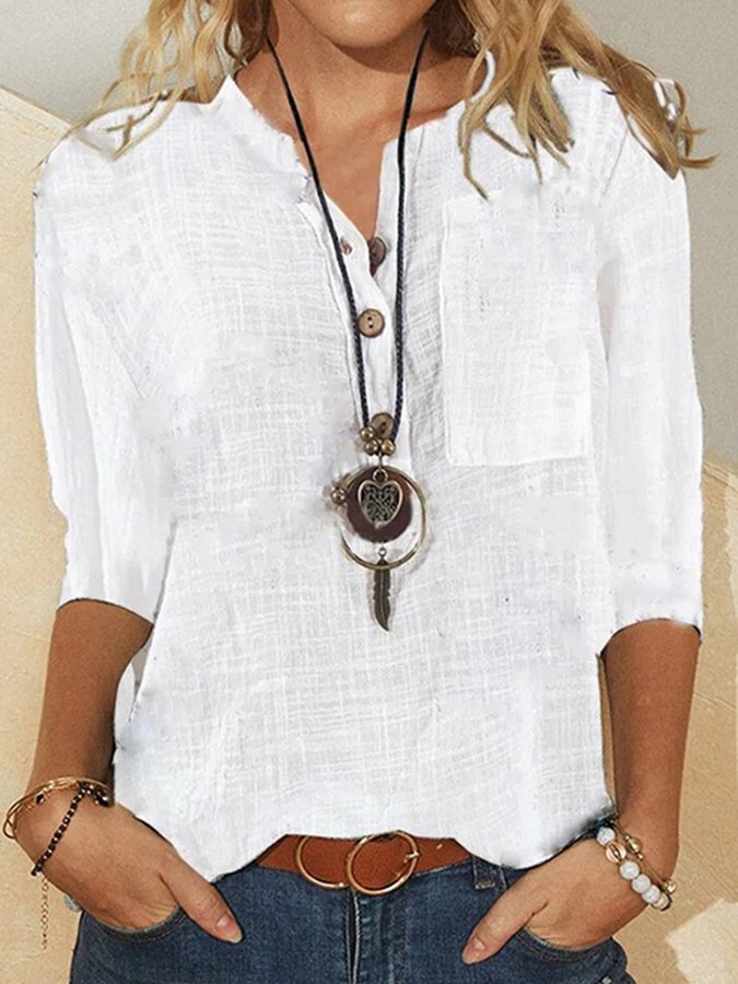 Airrys™ Ladies Slub Cotton Casual Solid Color Shirt