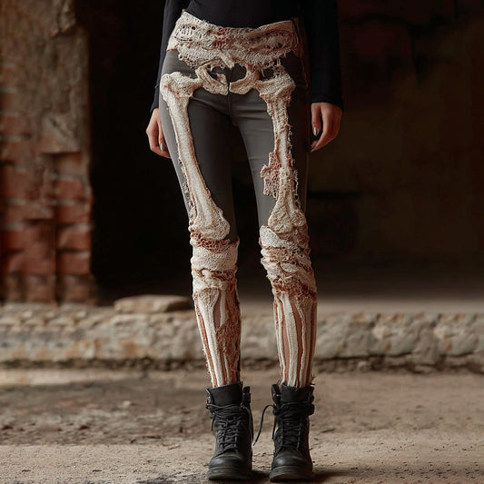 Women's Vintage Halloween Skeleton Art Casual Leggings