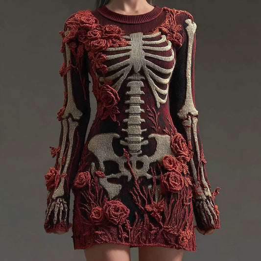 Women's Vintage Skull Rose Comfortable Elegant Sweater Dress