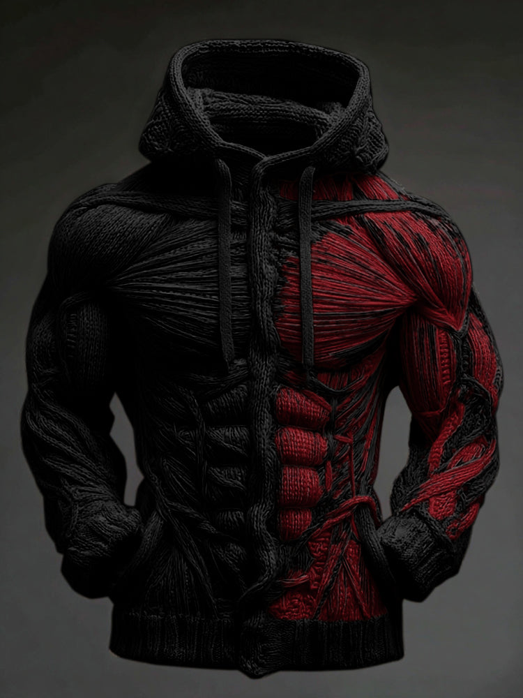 Men's Vintage Skeleton Muscles Art Cozy Hooded Sweater