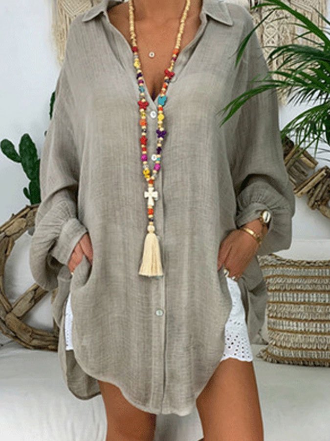 Airrys™ Solid Color Casual Loose Balloon Sleeve Shirt