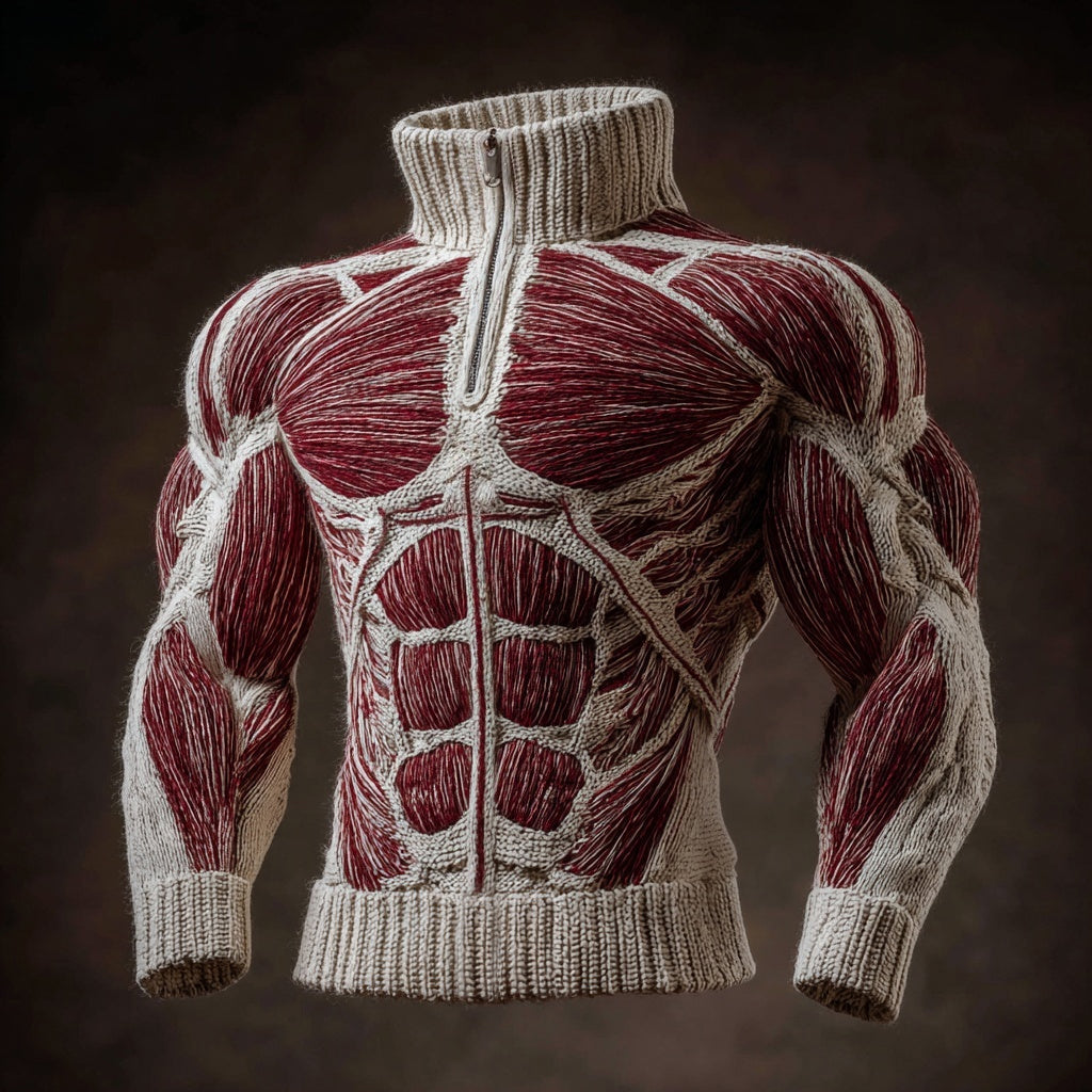 Men's Halloween Muscle Anatomy Art Cozy Knit Polo Sweater