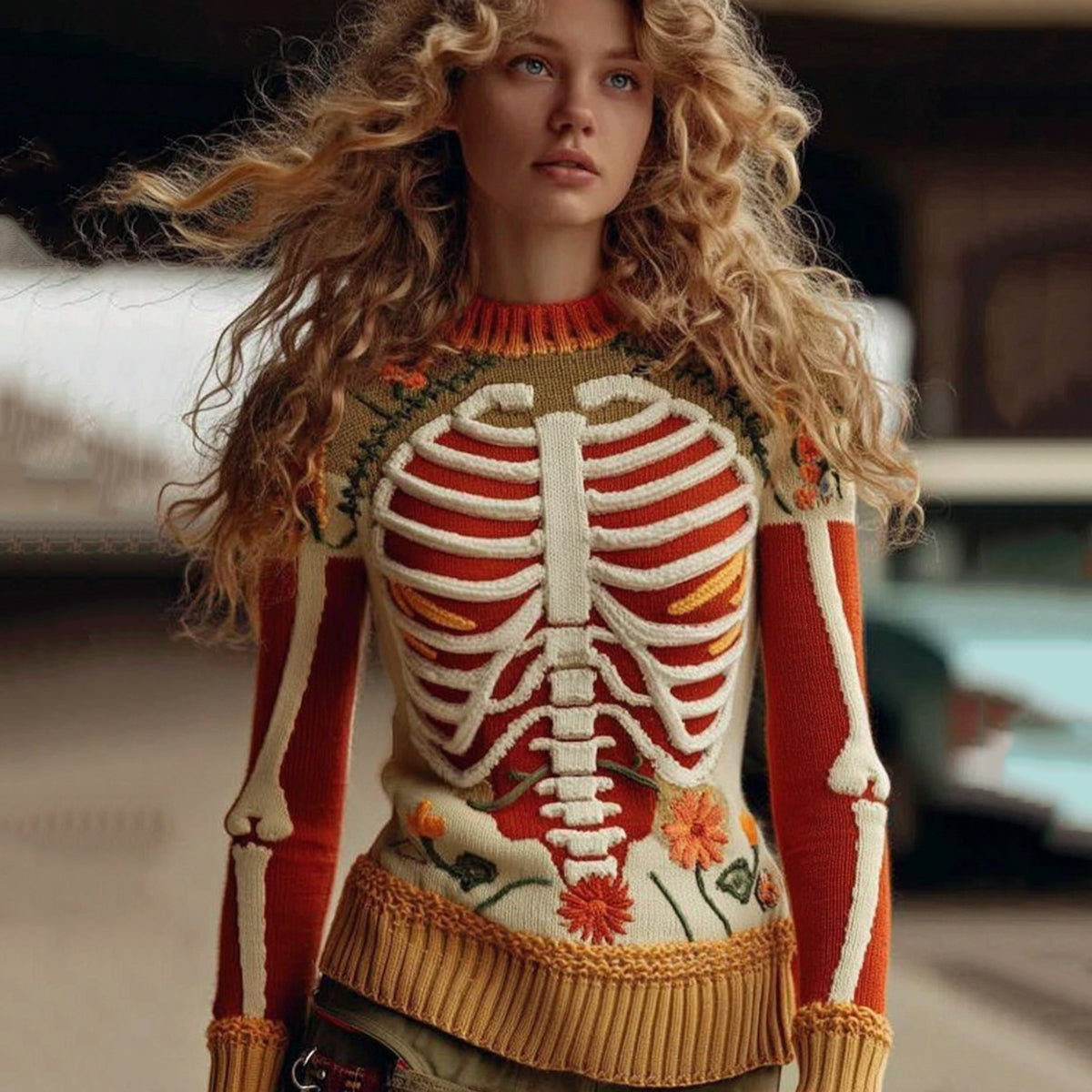 Vintage Halloween Anatomy Art Chunky Knitted Sweater