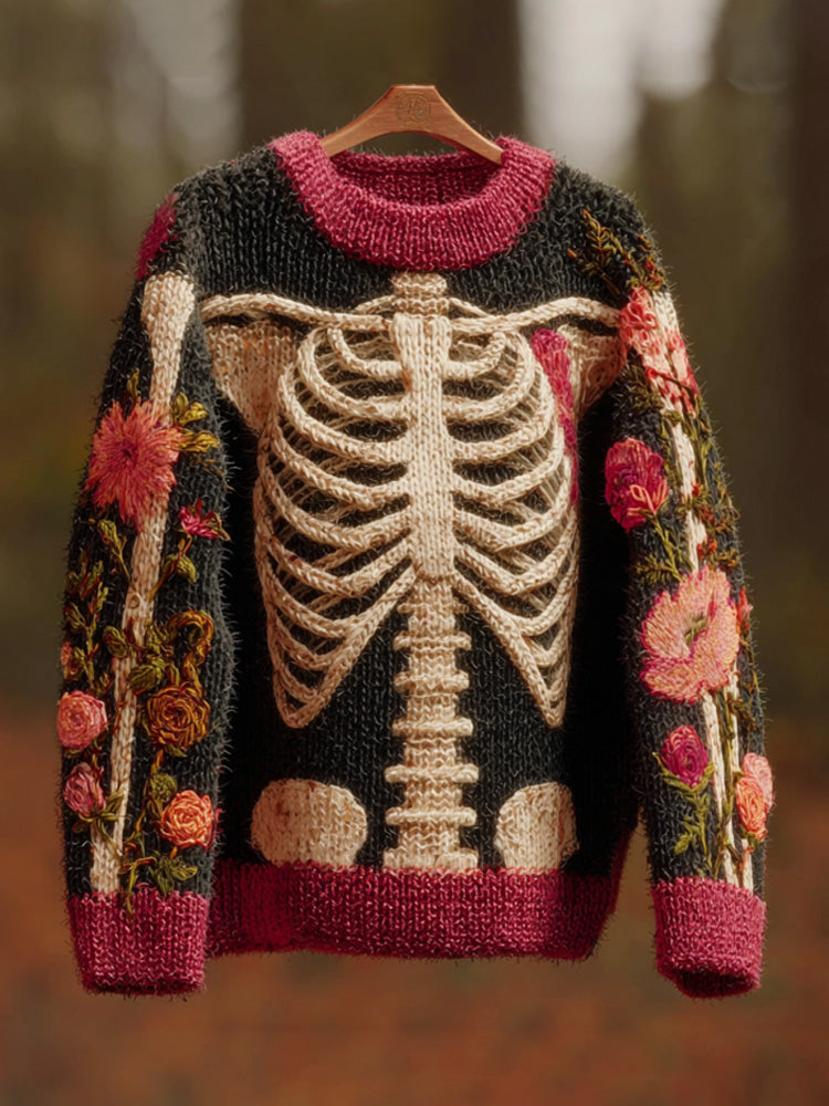 Vintage Halloween Human Anatomy Art Sense Thick Needle Round Neck Sweater