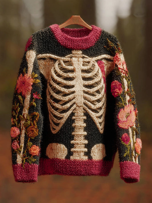 Vintage Halloween Human Anatomy Art Sense Thick Needle Round Neck Sweater