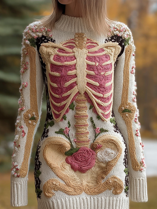Halloween Human Anatomy Design Women's Knit Sweater Dress