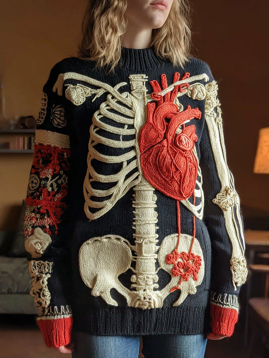 Women's Classic Halloween Anatomy Art Knit Pullover Sweater