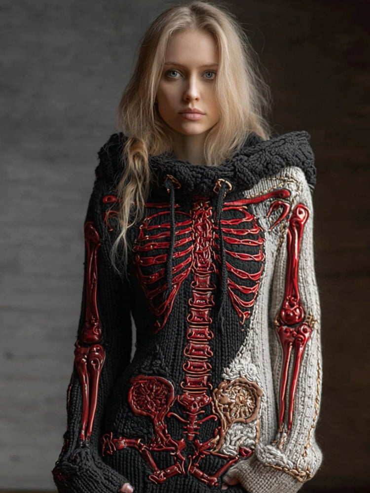 Halloween Anatomy Art Black And White Hooded Sweater