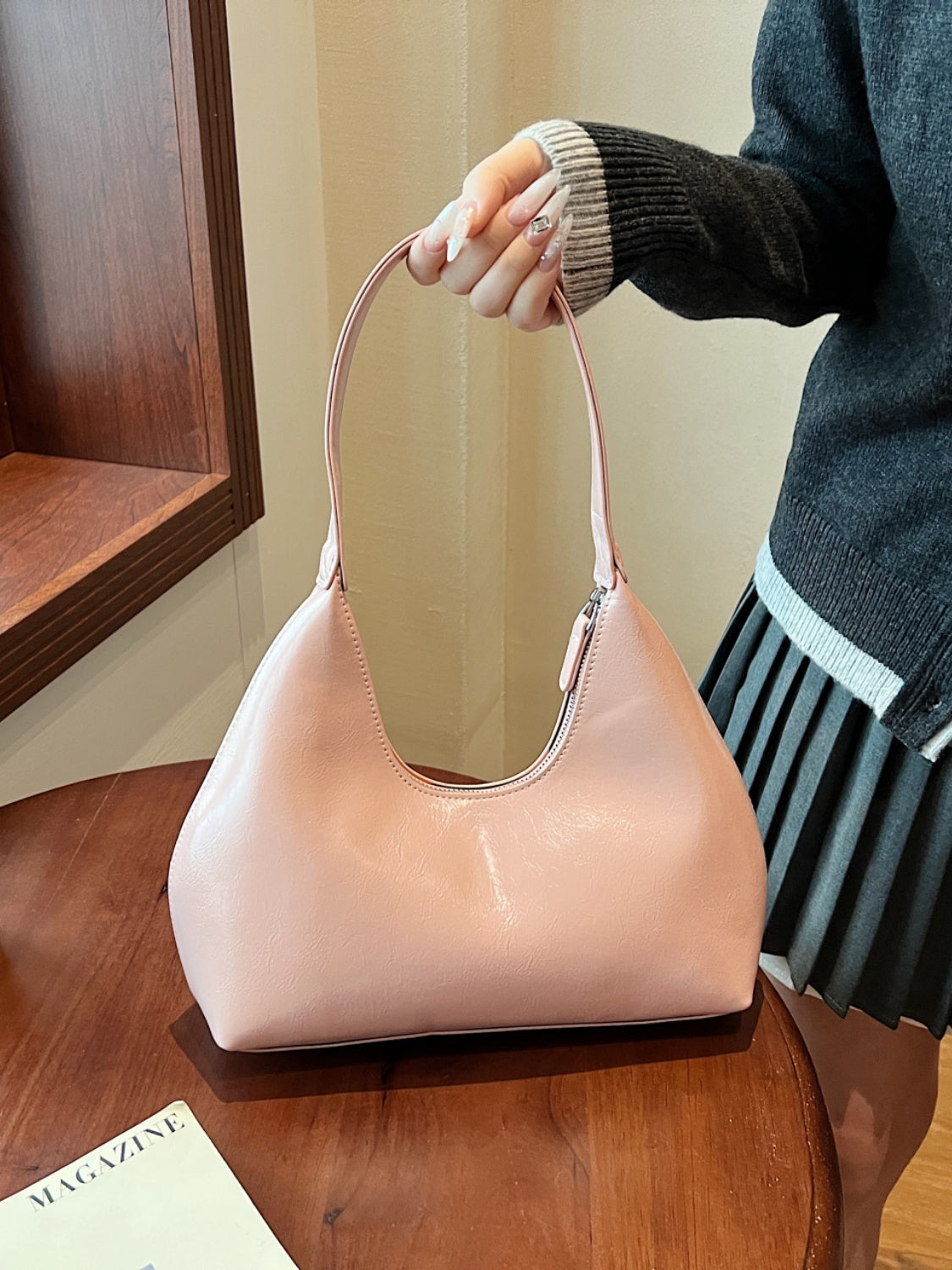 PU Leather Shoulder Bag with Zip