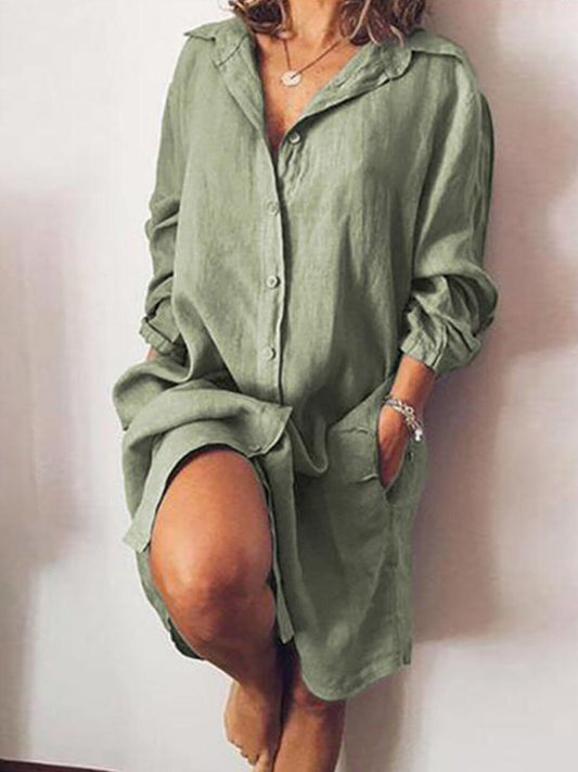 Airrys™ Women's Casual Pure Color Cotton Shirt Dress