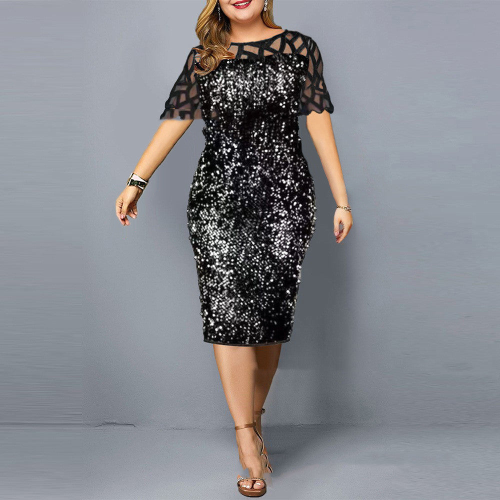 Sequins Plus Size Women's Short Sleeve Dress