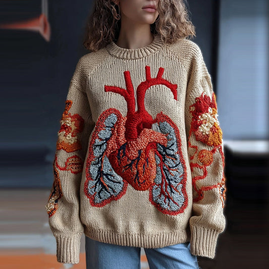 Vintage Halloween Human Heart Art Chunky Knitted Sweater