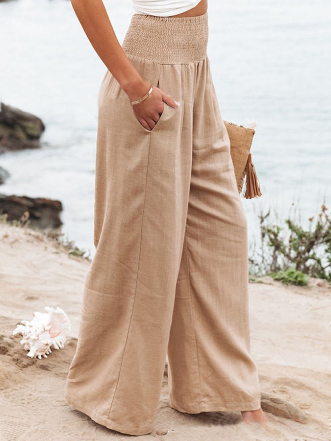 Airrys™ Women's Casual High Waist Trousers Solid Color Cotton Linen Loose Wide Leg Pants