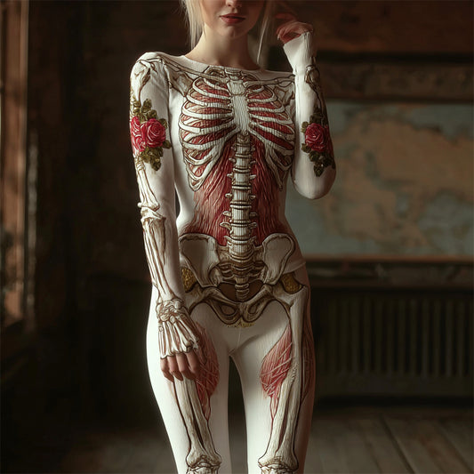 Human Anatomy Floral Art Women's Long-sleeve Jumpsuit
