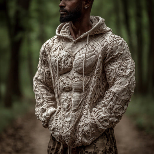 Men's Halloween Human Anatomy Art Beige Patterned Knitted Hooded Sweater