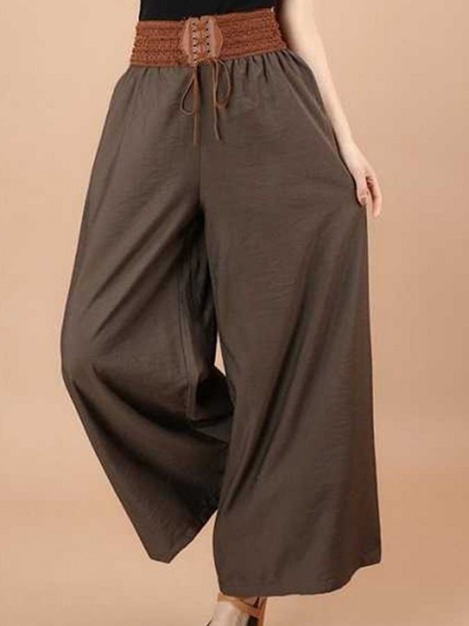 Ladies Cotton Linen Casual Loose Wide Leg Pants