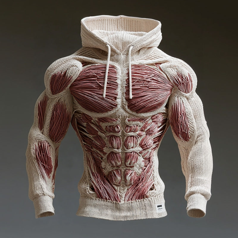 Line Art Men's Knitted Warm Hooded Sweater