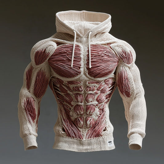 Line Art Men's Knitted Warm Hooded Sweater